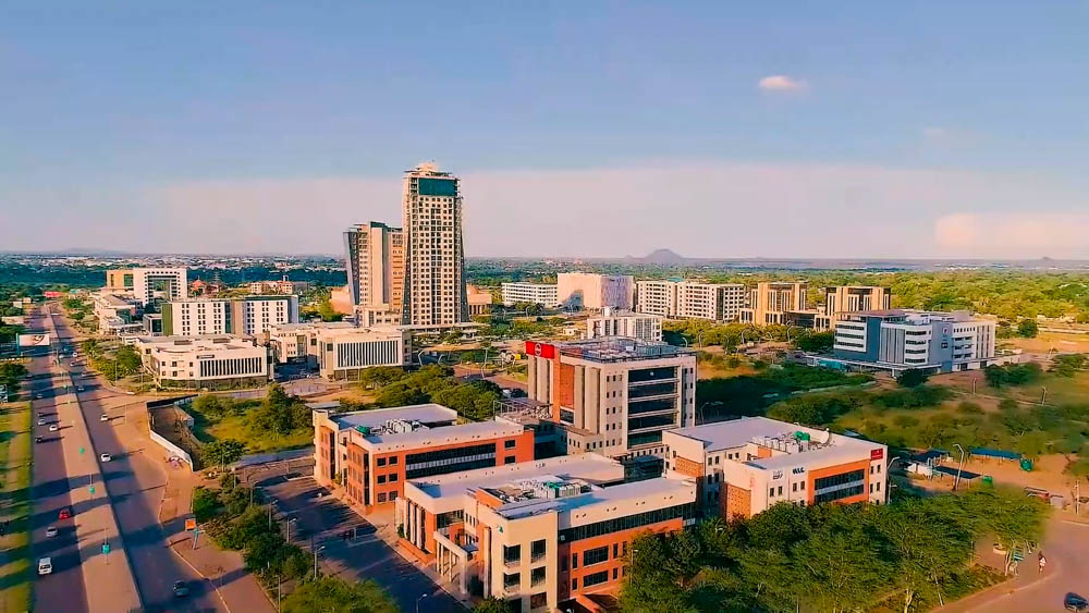 Gabarone Botswana downtown aerial.