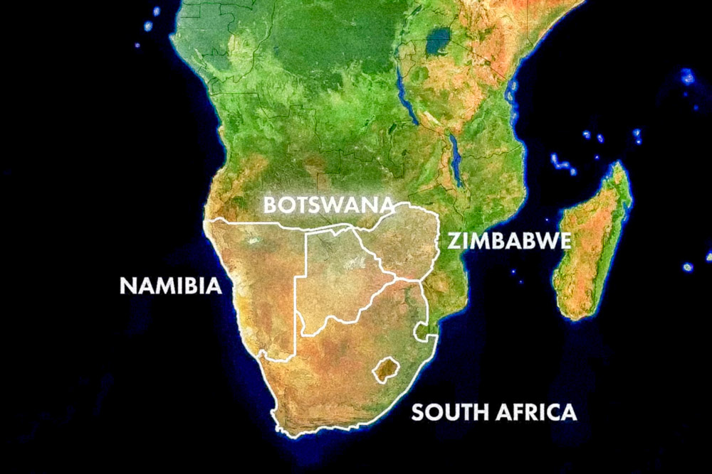 Map of Botswana Africa showing neighboring countries.